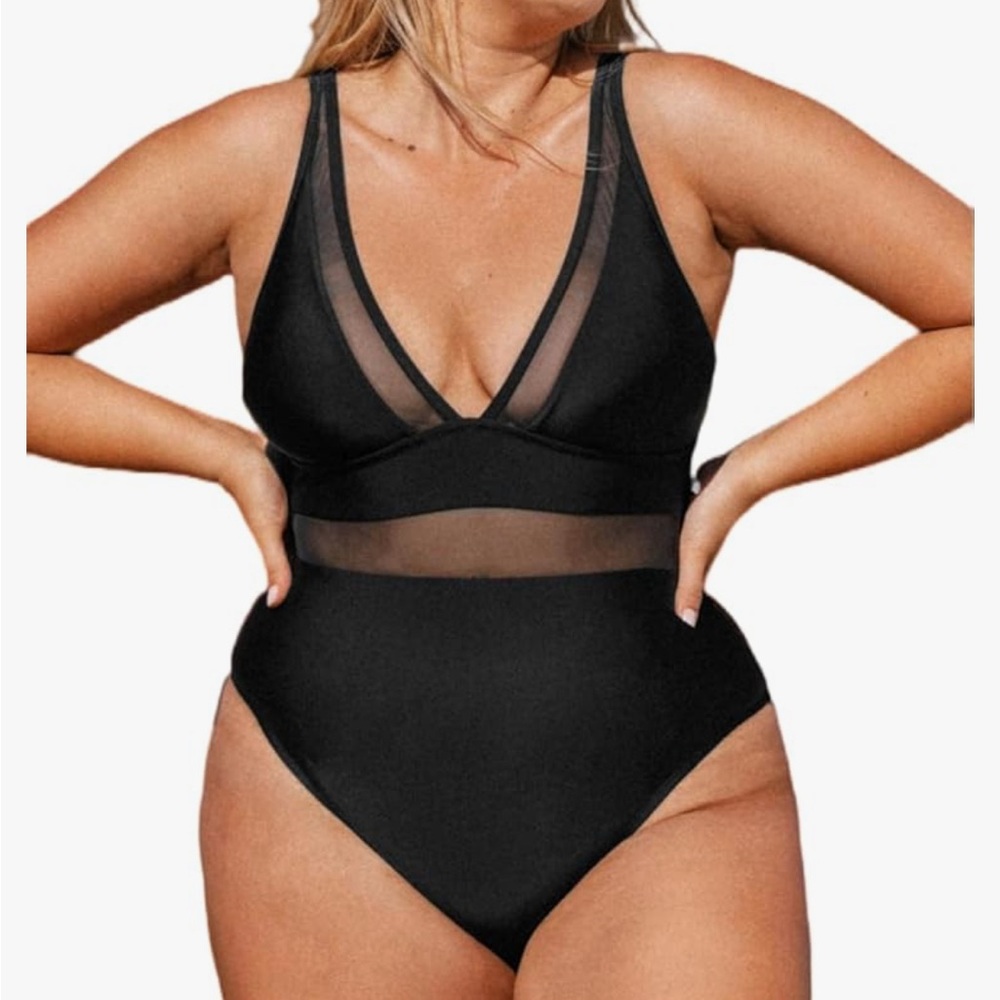 CUPSHE Black Mesh Panel One-Piece Swimsuit
